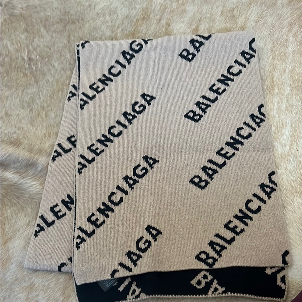 Balenciaga Beige and Black Logo Scarf